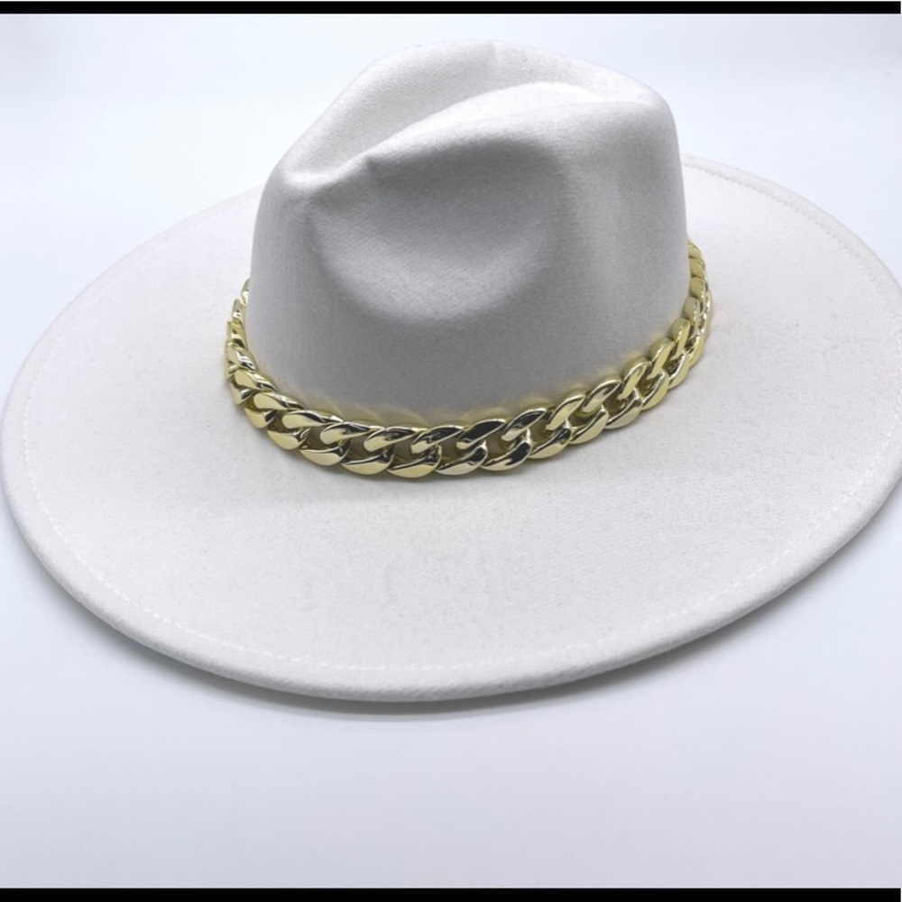 “Posh" Chain Fedora Hat: White